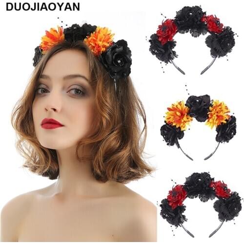 DUOJIAOYAN European and American fashion artificial flower headband pearl plastic headband holiday party headdress female