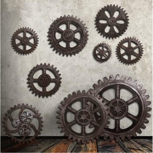 European Style Wooden Gear Wall Art Industrial Antique Vintage Chic Home Bar Decor Gear Decoration Wooden Ornaments