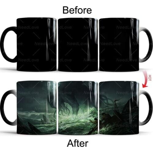 H.P. Lovecraft Cthulhu Mug Hot Heat Color Changing Ceramic Tea Cup Best Horror Gift for Your Friend