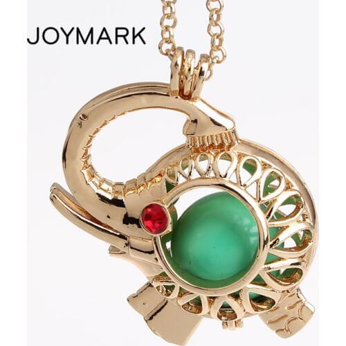 JOYMARK 12pcs/lot Openable Elephant Hollow Copper Mexican Chime Magic Box Cage Musical Sound Ball Pregnancy Necklaces HCPN32