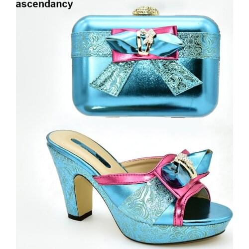 Ladies Shoes with Matching Bags Set Decorated with Rhinestone African Shoe and Bag Set Nigerian Women Party Elegant Slip on Shoe