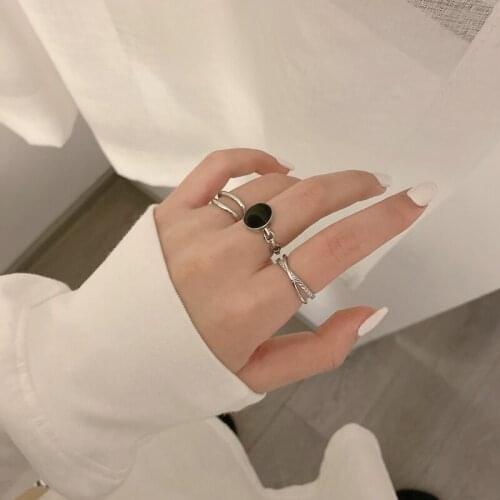 Korean temperament round enamel set ring simple ins style index ring vintage metal geometry new women jewelry