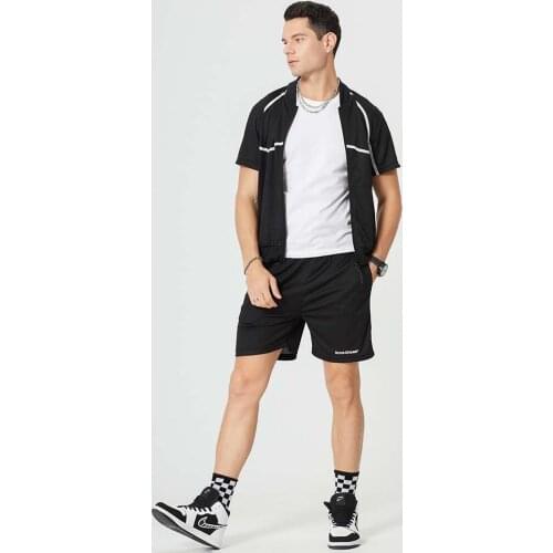 New Summer Mens Tracksuit Short Sleeve Zipper TShirt+Shorts Fashion Sportswear Male Short Sportsuit Clothes Outfit Sets ST117