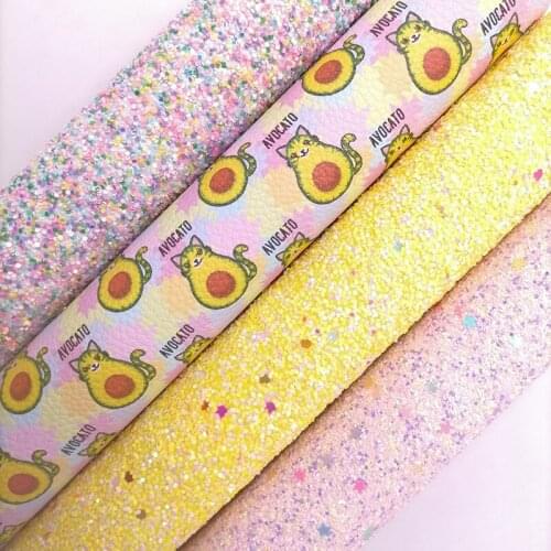 Purple Pink Glitter leather with Stars, Kiwis Printed synthetic leather, Glitter Faux Leather Sheets For Bows DIY 21x29CM KM729