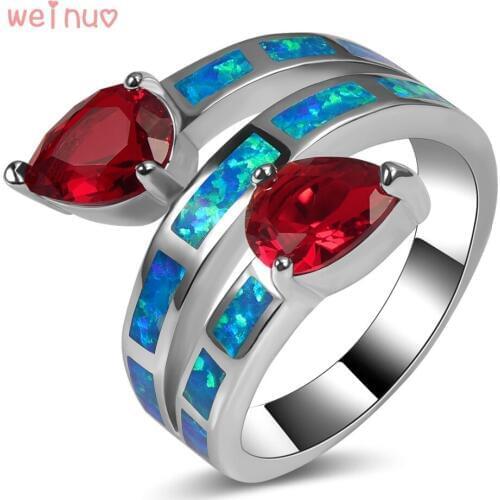 Red Crystal Blue Opal Ring 925 Sterling Silver Top Quality Fancy Jewelry Wedding Ring Size 5 6 7 8 9 10 11 A217