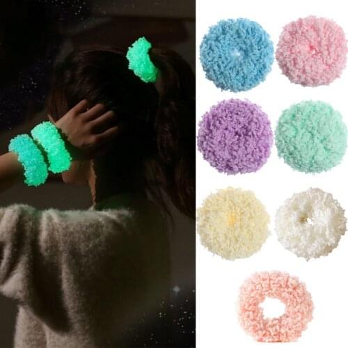 Creative Girls Colorful Luminous Plush Scrunchies Hairband Women Ponytail Headwear Elastic Hair Bands Fashion Hair Accessories