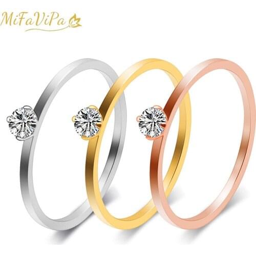 MiFaViPa Fashion Trinkets 3mm Silver Color Gold Rose Gold Zircon Rings for Women Stainless Steel Ladies Ring Fashion Jewelry