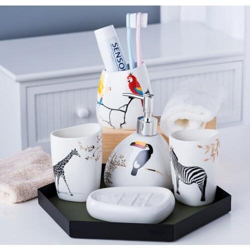 Nordic Style Bathroom Five-piece Sanitary Ware Ceramic Wash Set Mouthwash Cup Brushing Cup Bathroom Supplies
