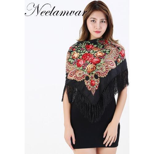 Neelamvar 2019 New Fashion Woman Scarf Square Scarves Tassel Printed Women Wraps Winter Autumn Ladies Shawls