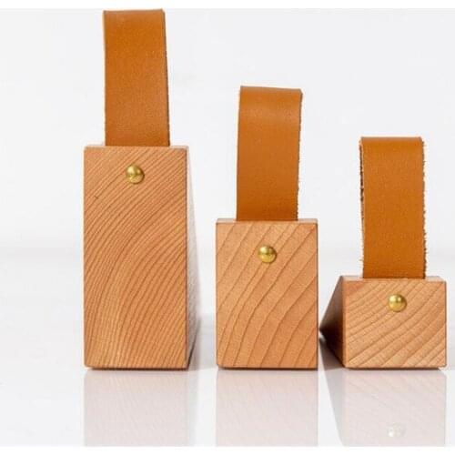 New Nordic Solid Wood Heightening Door Stop Door Stopper Wooden Anti-collision Leather Pull Tab Door Stops
