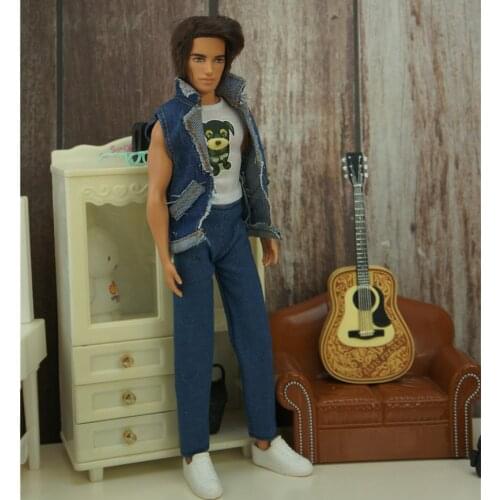 Handmade Male Doll Clothes For Doll Outfit Fashion Doll Clothes Decors 1/6 Doll Suit Ken Prince Clothing Doll Jeans Jacket Pants
