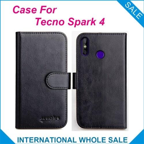 Original! Case For Tecno Spark 4 Case 6 Colors Flip Leather Wallet Cases For Tecno Spark 4 Cover Slots Phone Bag