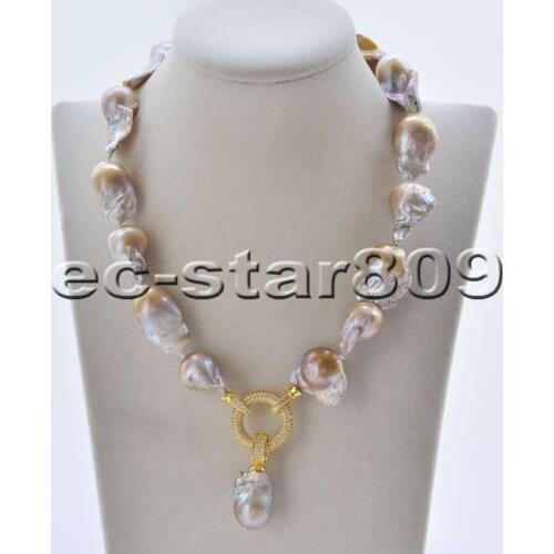 P6698 17" 30mm Lavender Baroque Keshi Reborn Pearl Choker Necklace Pendant CZ Ring