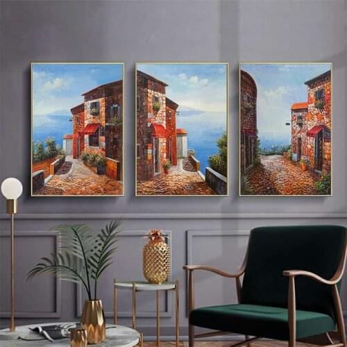 Landscape canvas paintging for living room Mediterranean seascape wall art printing oil painting home decoration