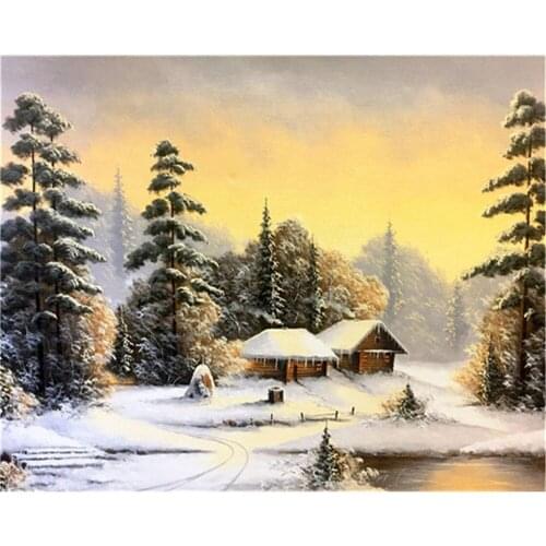 Landscape Winter Snow 11CT Cross-Stitch Embroidery Full Kit Hobby Painting Needlework Sewing Stamped Gift Design Christmas Gift