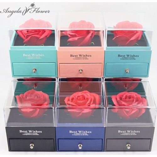 Preserved Rose Gift Box Soap Flower+ Acrylic Drawer Box+ Card+ Gift Bag Jewelry Storage Box Party Wedding Valentines Day Gifts