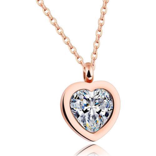 Bridesmaid Heart Pendant Rose Gold Stainless Steel Pendant Necklace With High Quality Cubic Zirconia Heart Necklace For Women