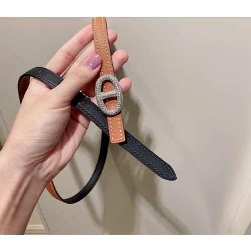 Belt women gold and sliver buckle cow leather Design thin soft cowhide Belt Strap for Dress 1.3cm