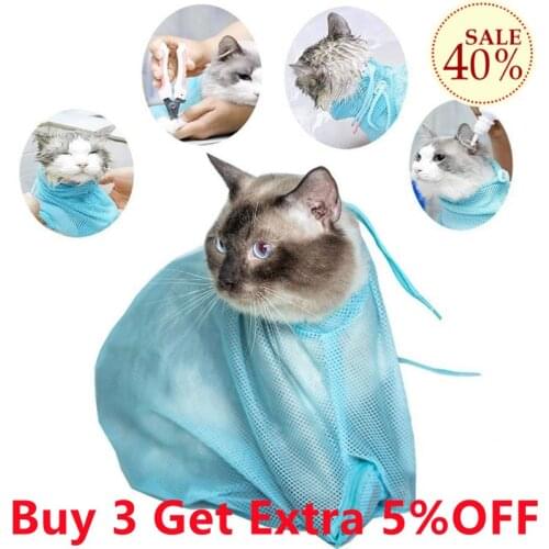 Mesh Cat Grooming Bathing Bag Adjustable Cats Washing Bags For Pet Nail Trimming Injecting Anti Scratch Bite Restraint