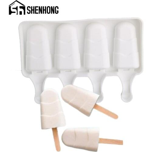SHENHONG 4 Cavity Silicone Popsicle Moulds Ice Cube Tray Ice Cream Molds Summer Freezer Juice Jelly Tools and 50 Pcs Sticks