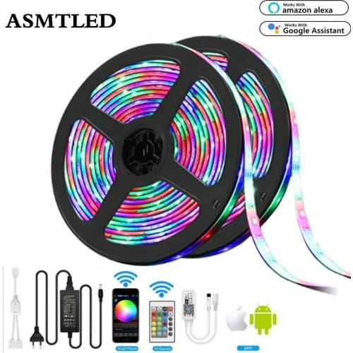 12V RGB Led strip 60Leds/M 2835 5050 SMD Ribbon LED Light Strip RGB Diode Tape With Remote 24K Smart Wifi Control Power Adapter