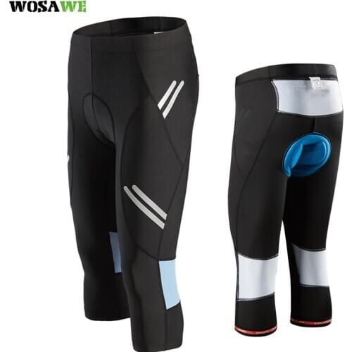 Mens Cycling Pants Gel Pad Elastic Cycling Tight Pants Clothing Calf-Length Bicycle Shorts MTB Bike 3/4 Short Bicycle Trousers