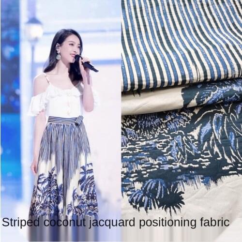Vertical pattern coconut tree yarn-dyed jacquard dress fabric Polyester jacket Three-dimensional brocade fashion brand cloth
