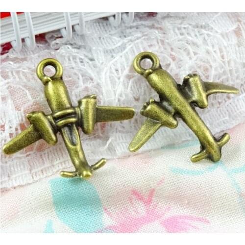 60pcs 21.5*22MM Vintage Aircraft Charms For Jewelry Making Antique Bronze Color Fighter Charms Aircraft
