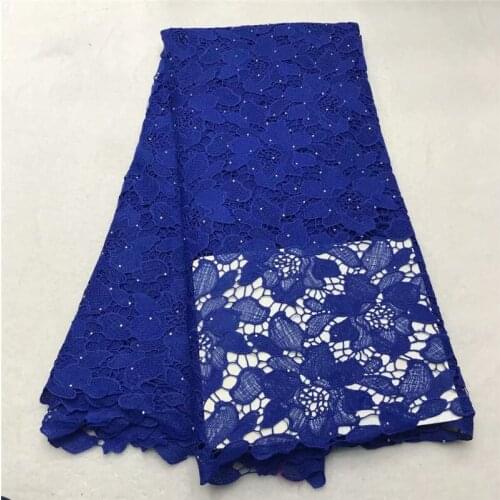 Royal blue New Fashion African Guipure Net Cord Lace Fabric Stoned Nigerian Water Soluble Cord Lace Fabric For Dress Sewing