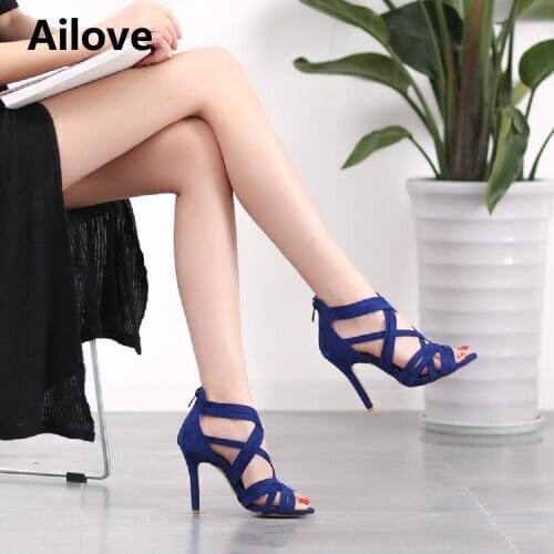 Women Ballroom Party Wedding Dance Shoes Performance Latin Salsa Rumba Sandals Multiple Heel Height ALS034