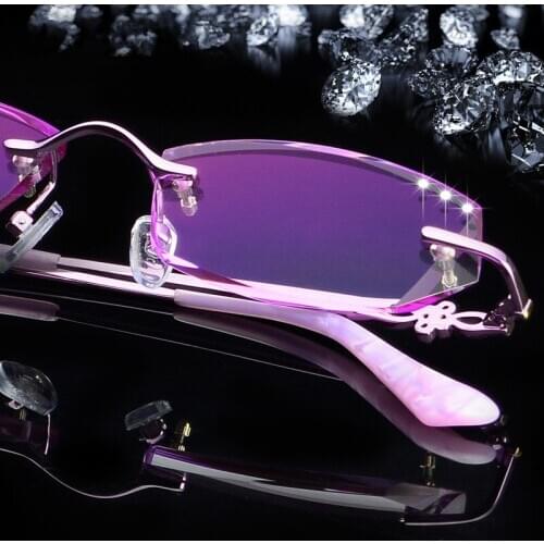 Ultralight Trimming Glasses Rimless Glasses Female Finished Lens Containing Titanium Diamond Gradient Tide Glasses Frame Women