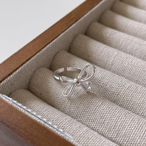New Arrival Open Rings S925 Sterling Silver Big Bow ins simplicity Finger Ring For Women Party Fine Jewelry Anel