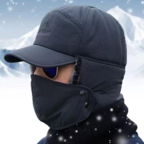 Winter Outdoor Warm And Windproof Ear Protection Thickened Cap Faux Fur Mens Cycling Ski Hat With Removable Mask B04