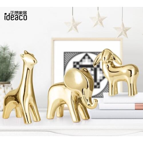 Ins Golden Ceramic Creative Cute Animal Figures Desktop Small Decorations Living Room TV Cabinet Wine Cabinet Home Desk Decore