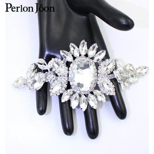 1 piece of large oval glass rhinestone applique silver crystal flower sewn in bridal wedding decoration accessories YHX088