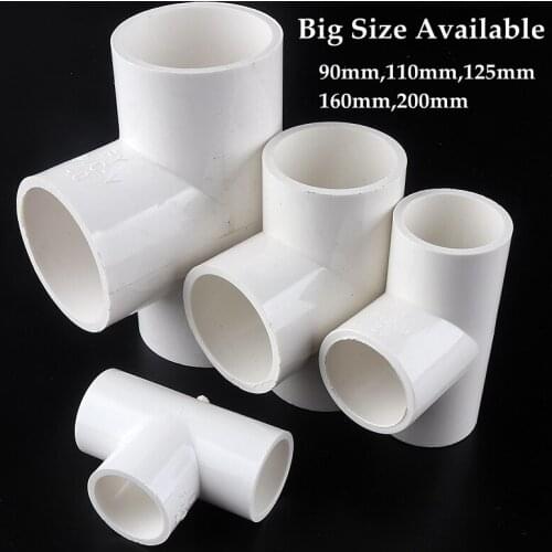 1pc Big Size 63~200mm PVC Pipe Equal Tee 3 Ways Connector Fittings Irrigation System Water Supply White Hard Tube Connectors