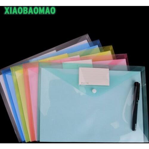 10pcs High quality color Transparent Plastic Closure Folder Documents Bag A4 File Cover Business And School Filing Products