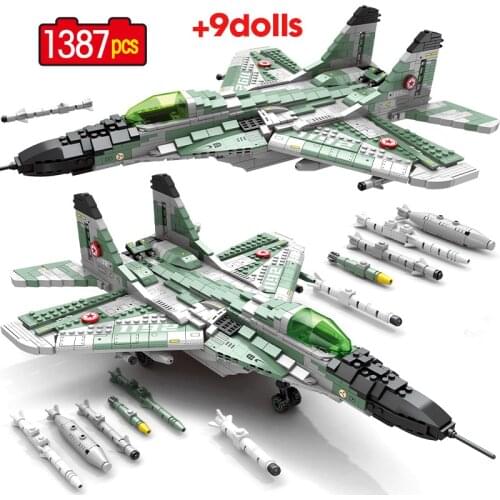1387pcs Technical Airplane Military City Police MIG-29 Fighter Building Blocks Aircraft Plane Army Figures Bricks Toys For Boys