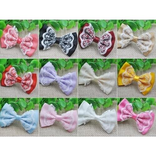20 pcs Mix lace satin ribbon flower bows party crafts wedding appliques A48