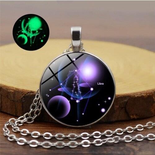 2020 Men and Women Gifts Twelve Constellation Luminous Time Gem Luminous Necklace Retro Wind Dome Pendant Pendant Sweater Chain