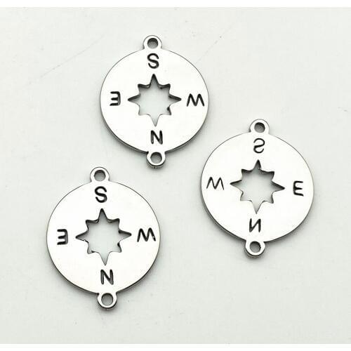Compass Charm 5pcs Connector Stainless Steel 2side pattern sailing helm Connectors Jewelry Handmade Diy Jewelry Make