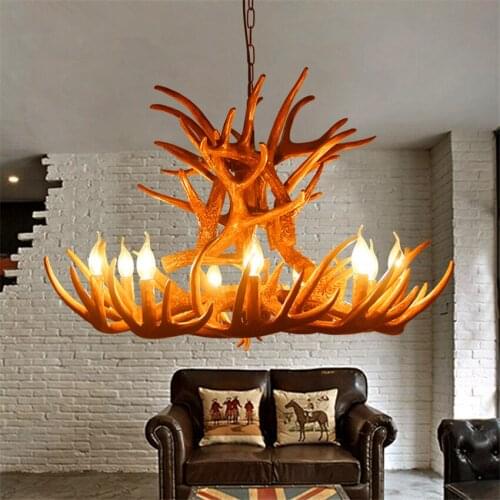 American Antlers Chandelier Lighting LOFT Kitchen Hanging Lamp Resin Wood Bedroom Stair Ceiling Chandelier Indoor Decor Lights