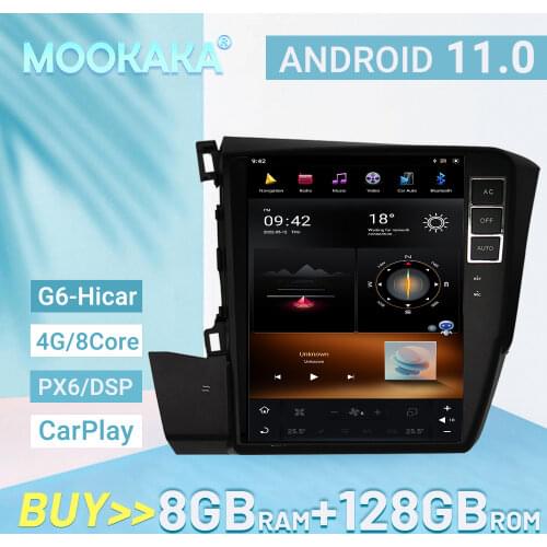 For Honda Civic 2012-2015 Tesla Screen Android Px6 Car Multimedia Stereo Player Carplay GPS Navigation Head Unit DVD