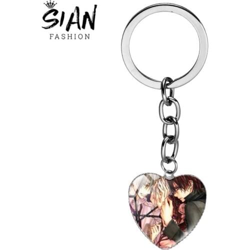 SIAN Vampire Knight Painting Pendant Keychains Handmade Silver Plated Key Ring Glass Cabochon Car Key Chain Holder For Fans Gift