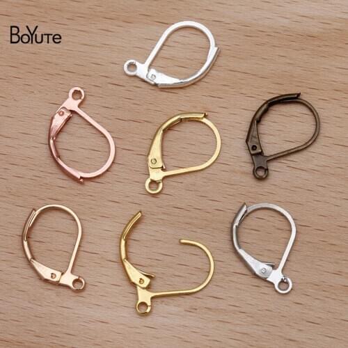 BoYuTe (200 Pieces/Lot) 10*15MM Metal Brass D Shaped French Ear Clip Earring Hook with Loop Diy Handmade Jewelry Accessories