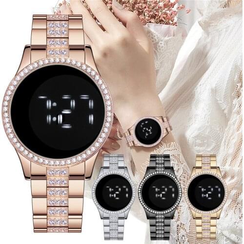 Luxury Women Alloy Band Led Watches Fashion Ldies Diamond Digital Wrist Watches Elegant Feamle Electronic Clocks Reloj Mujer