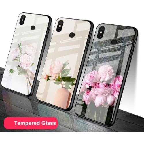 Pink Flower Peony Tempered Glass Phone Case For Redmi Note 5 6 7 8 9 Pro Note8T Note9S Redmi8 9 Cover Shell