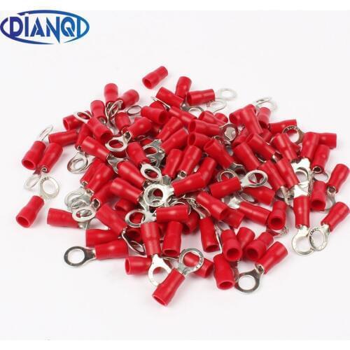 DIANQI RV1.25-5 Red Insulated Crimp Ring Terminal Cable Wire Connector 100PCS/Pack