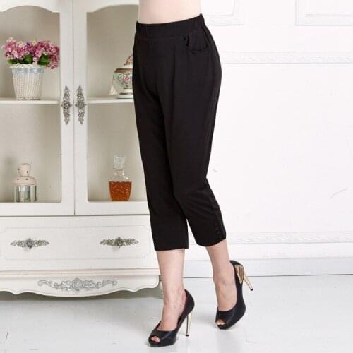 Calf length woman pants elegant korean summer high waist pants women trousers plus size streetwear women harem pants black H305