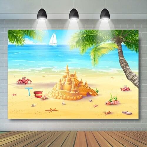 Sandy Beach Scenery Photography Backdrop Children Adult Portrait Coconut Tree Photostudio Castle Kids Party Summer Background